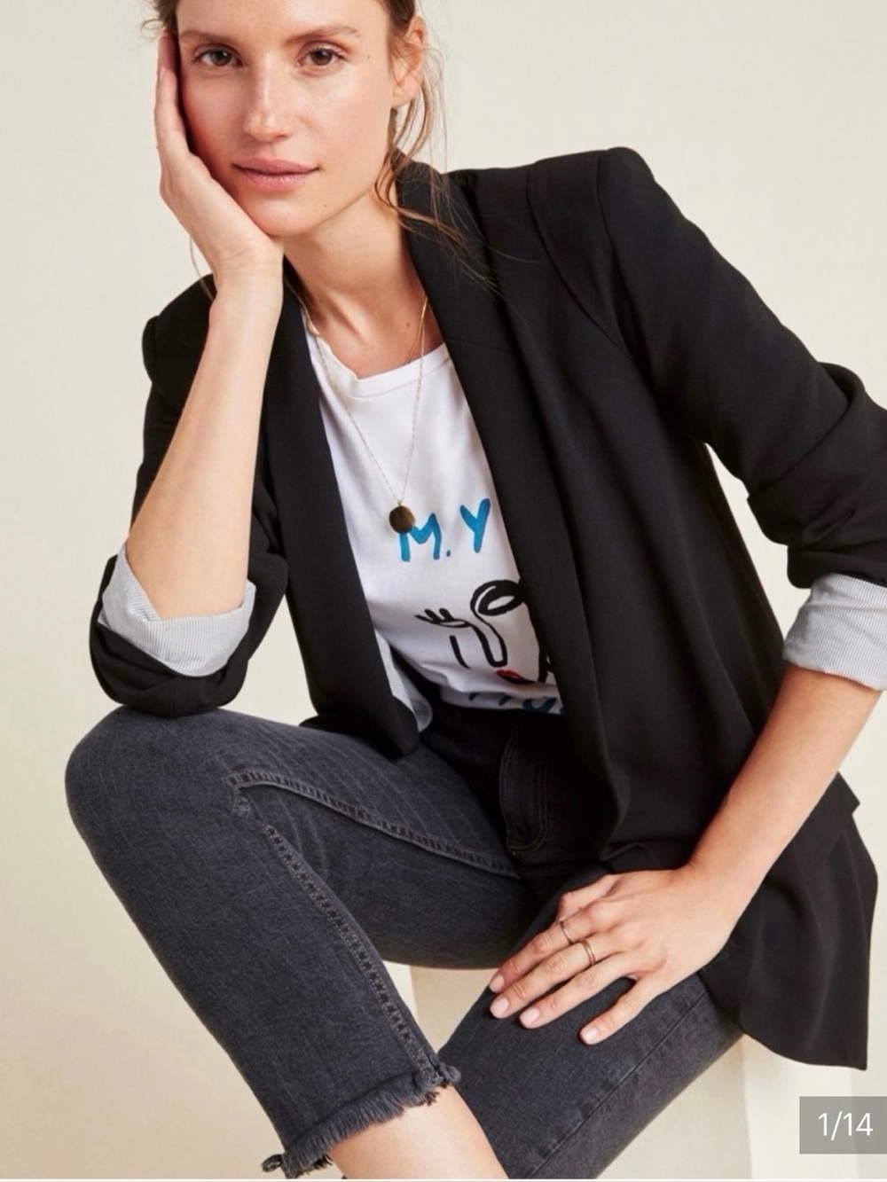 Anthropologie Cartonnier Cornerstone Blazer Black Size Medium